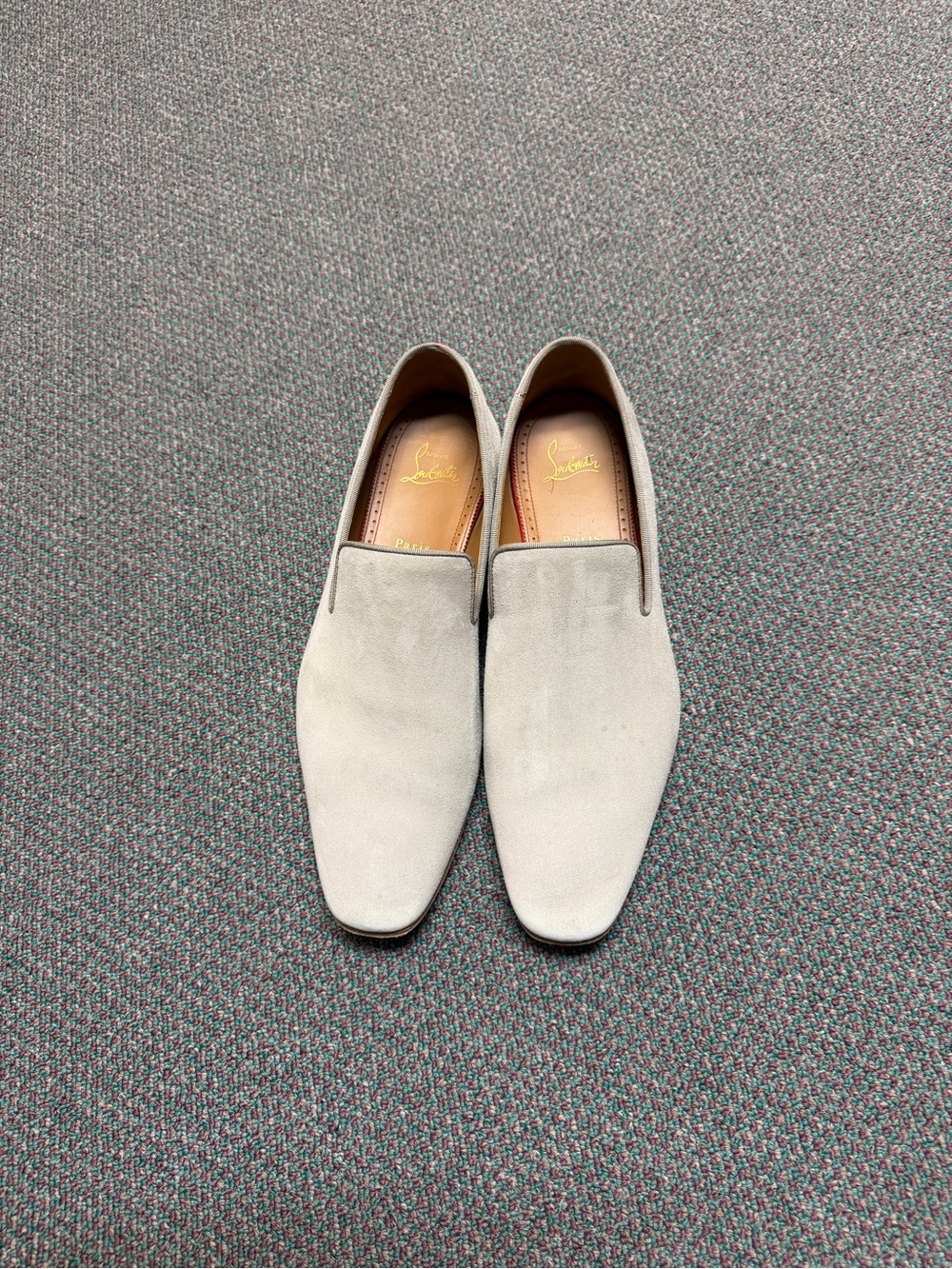 Christian Louboutin Men's Light Gray Suede Slip-On Loafers